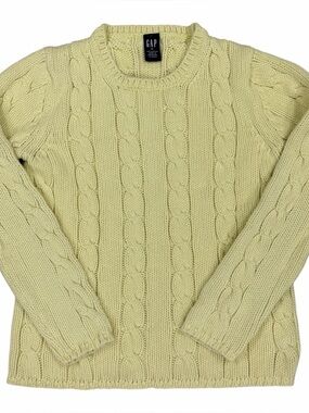 Vintage Gap Pastel Yellow Cable Knit 100% Cotton Sweater